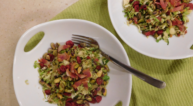 Warm Brussels Sprout Salad with Pistachios and Cranberries