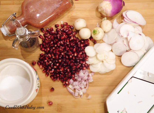 Turnip and Pomegranate Winter Salad mise en place