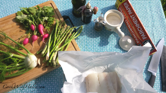 Halibut en papillote mise en place