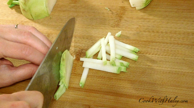 Stack the planks and cut into sticks.