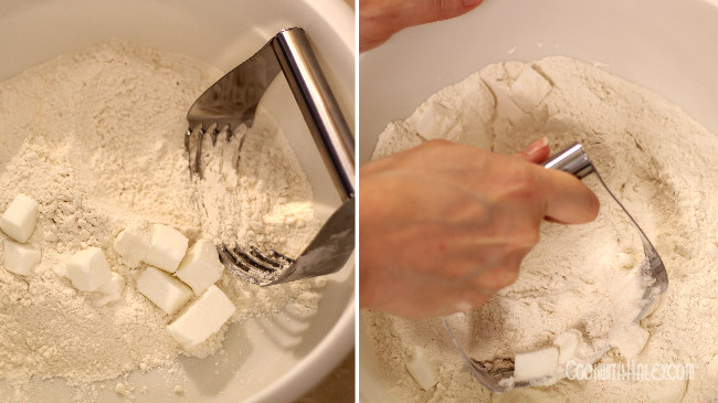 Use a pastry cutter to cut shortening into flour